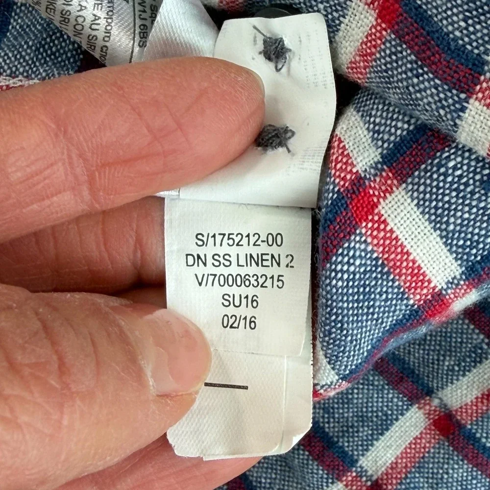 Banana Republic Camden Fit Shirt Men Large‎ Blue Red White Plaid 100% Linen NWOT
